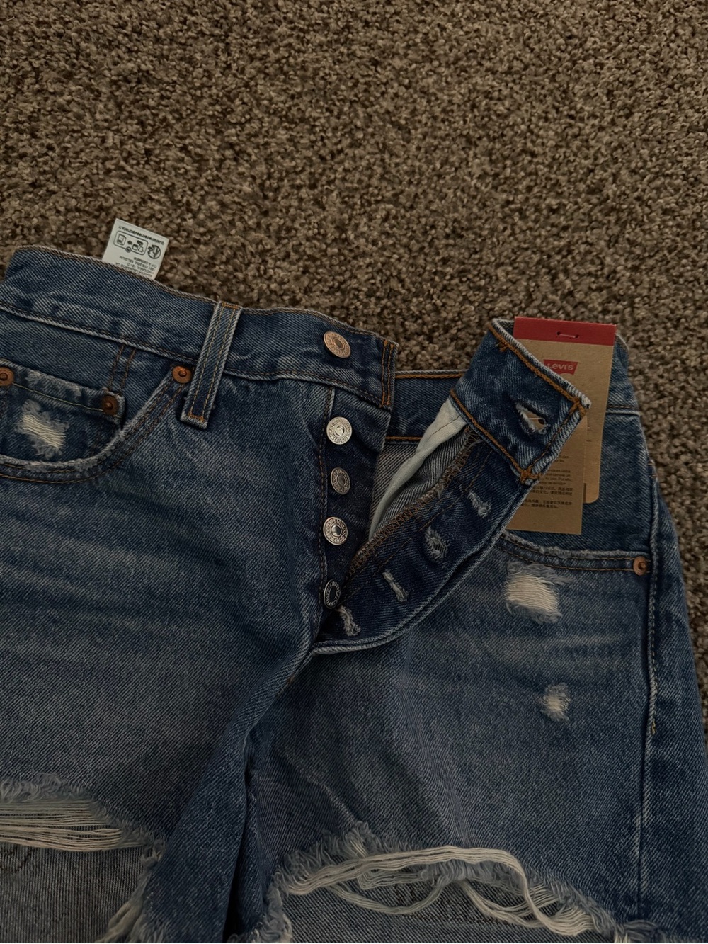 Levi's 501 High-Rise Distressed Denim Shorts - Blue - Picture 3 of 4